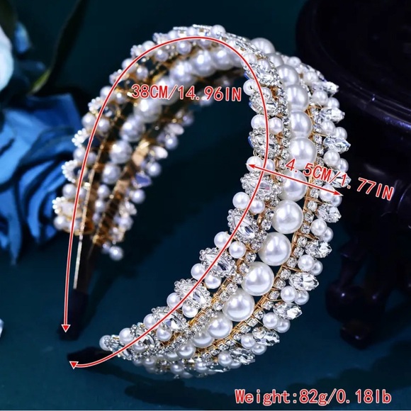 Vintage Faux Pearl Sparkling Rhinestone Wide Brimmed HeadBand - Picture 3 of 6